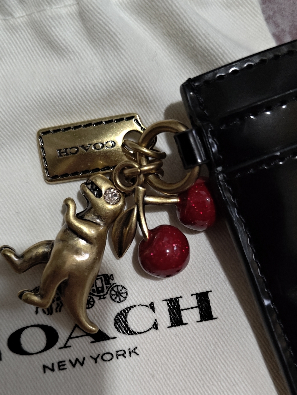 Coach Black Spazzolato Leather Essential Card Case with Charms - Picture 6 of 10